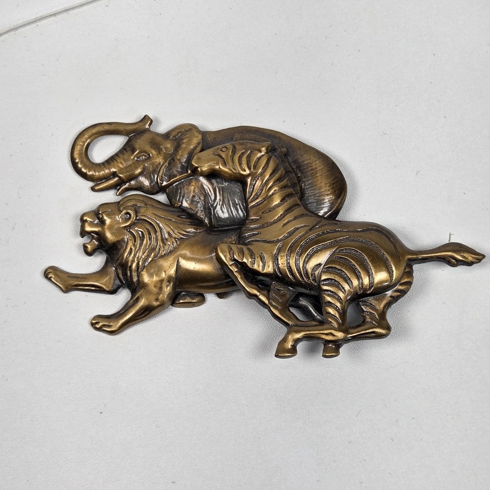 Vintage Metal Antique Bronze Finish Lion Zebra Elephant Pin / Brooch